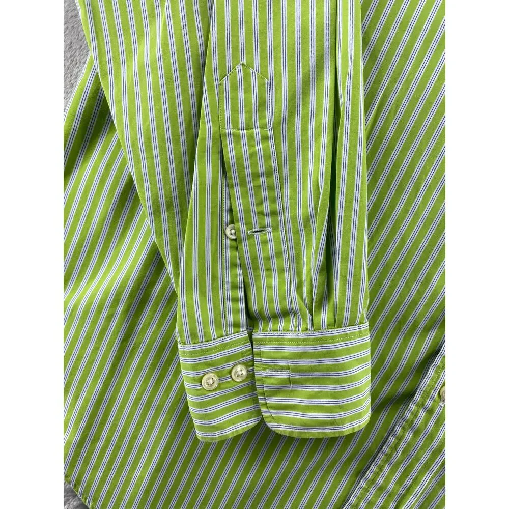 Polo Ralph Lauren Regent Custom Fit Green Blue Stripe Button Down Shirt Men's XL